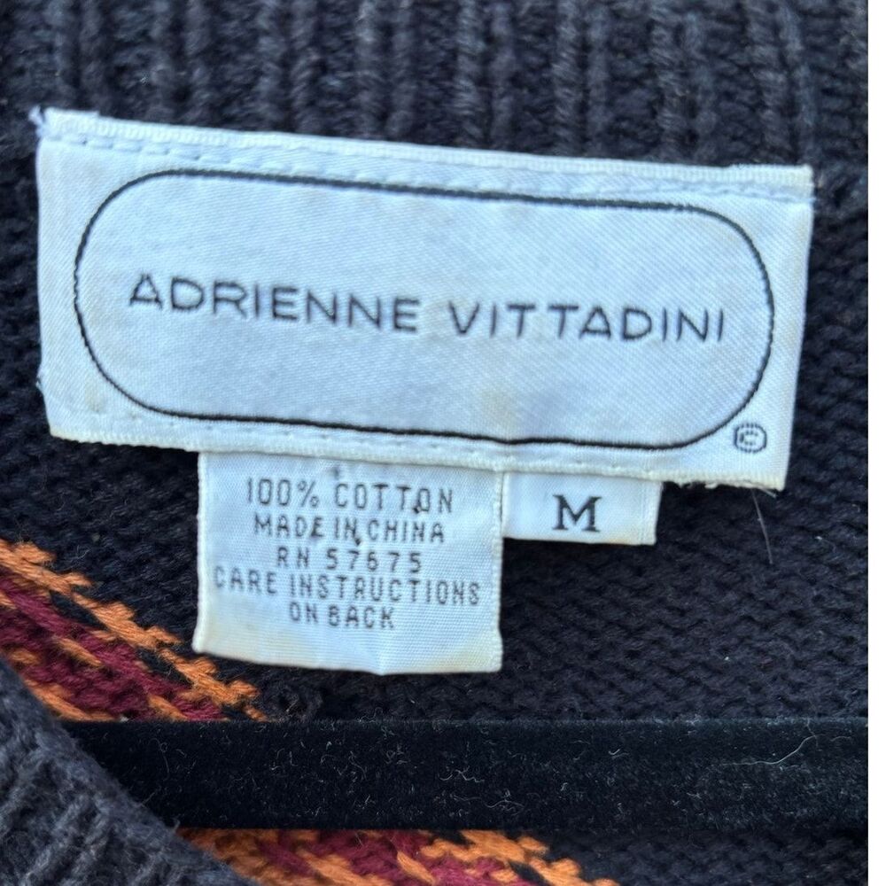 Vtg Adrienne Vittadini Art Deco Beaded Sweater Sz M Patchwork Oversized Cotton - Picture 8 of 8